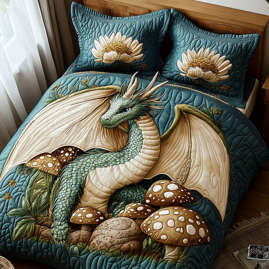 Forest Mushroom Dragon 3-Piece Quilted Bedding Set NCU0PVL332