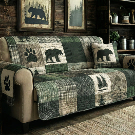 Forest Plaid Bear Quilted Sofa Cover NCU0LDH658