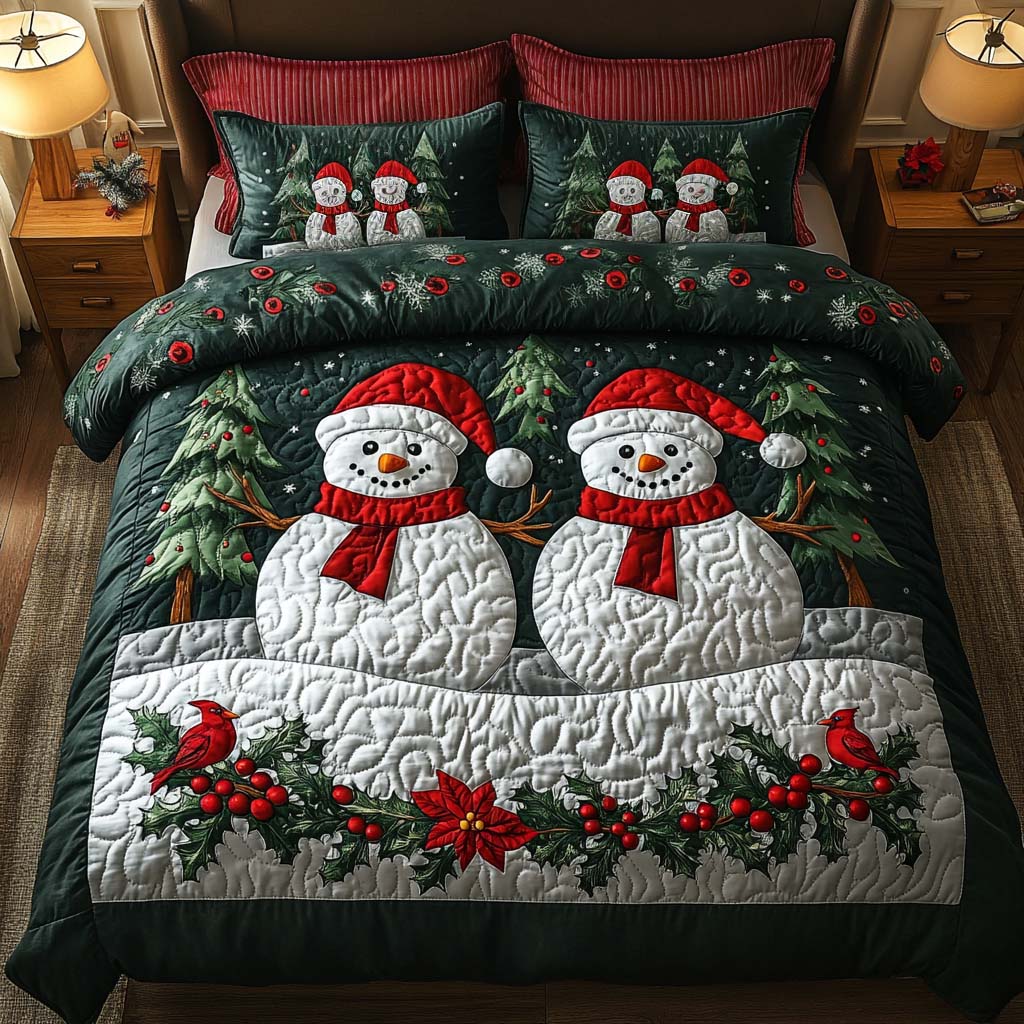Forest Snowmen 3-Piece Quilted Bedding Set NCU0DQQ019