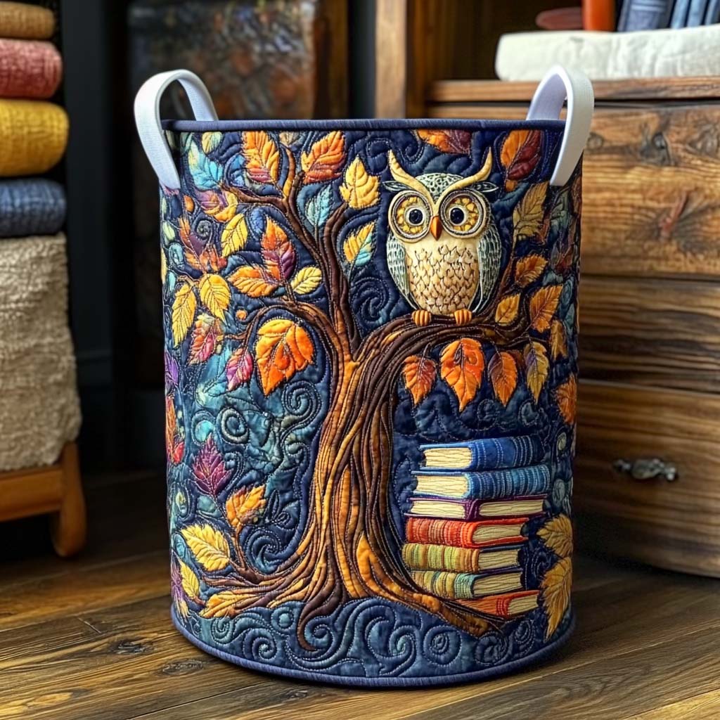 Forest Stack Owl Quilted Laundry Basket NCU0NXD1119