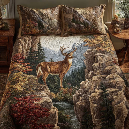 Forest Stag 3-Piece Quilted Bedding Set NCU0NNL086