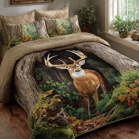 Forest Stag 3-Piece Quilted Bedding Set NCU0NNT2637
