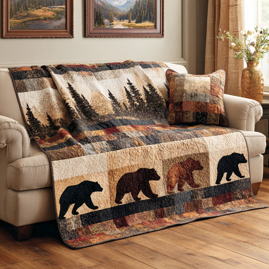 Forest Trail Bears Quilted Blanket NCU0LDH747