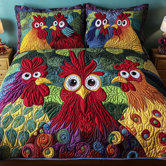 Fowl Fiesta 3-Piece Quilted Bedding Set NCU0VH746
