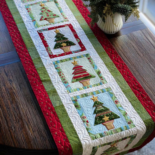 Framed Christmas Trees Quilted Table Runner NCU0NNT1722