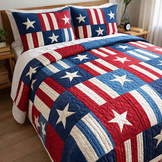 Freedom Blocks 3-Piece Quilted Bedding Set NCU0NXD1653