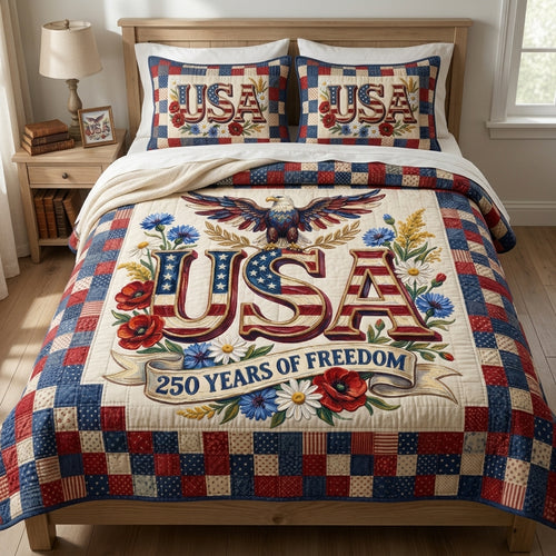 Freedom Bloom USA 3-Piece Quilted Bedding Set NCU0DQQ0768