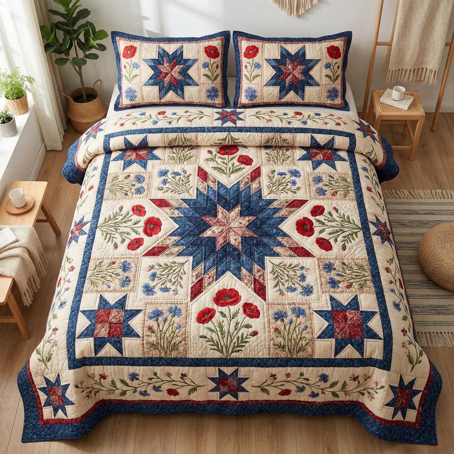 Freedom Blossom 3-Piece Quilted Bedding Set NCU0NTD1826