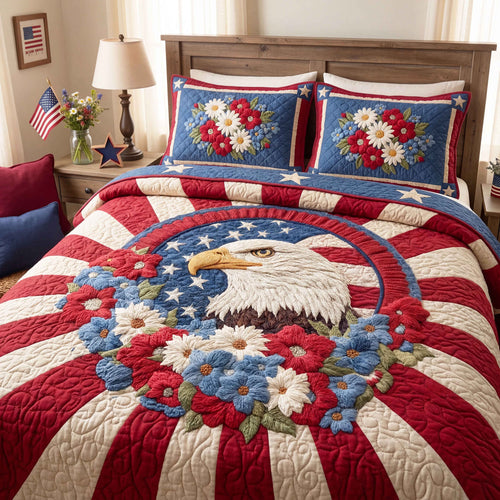 Freedom Eagle 3-Piece Quilted Bedding Set NCU0NTD1753