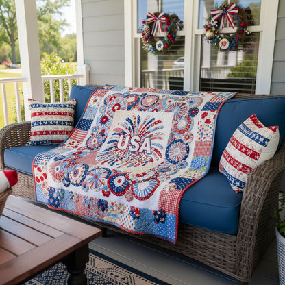 Freedom Fireworks Quilted Blanket NCU0PTT3157