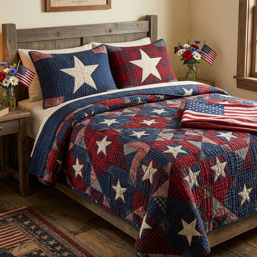 Freedom Star 3-Piece Quilted Bedding Set NCU0NTD1766