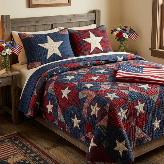 Freedom Star 3-Piece Quilted Bedding Set NCU0NTD1766