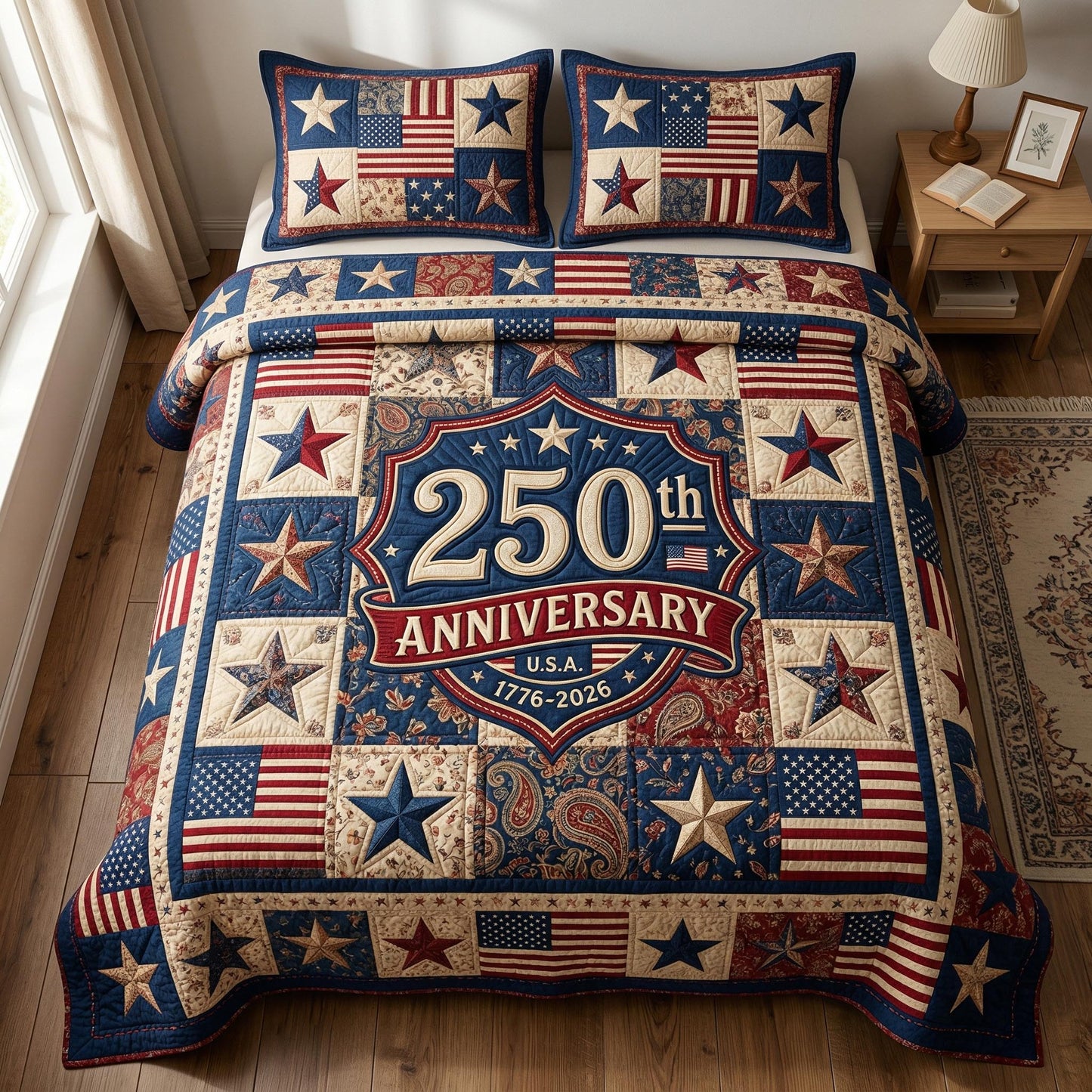 Freedom Star 3-Piece Quilted Bedding Set NCU0NTD1812