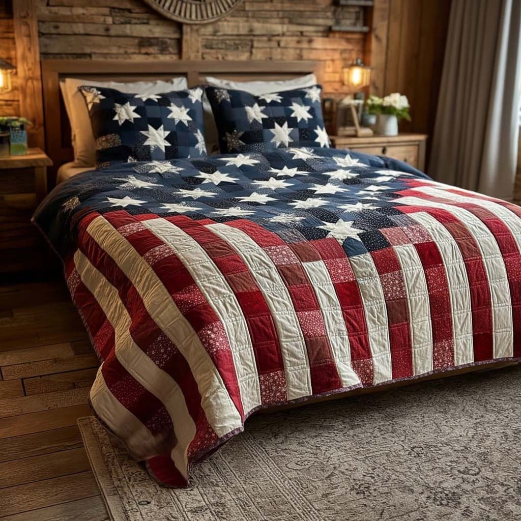 Freedom Star Pattern 3-Piece Quilted Bedding Set NCU0DQQ0291 – Quiltnest