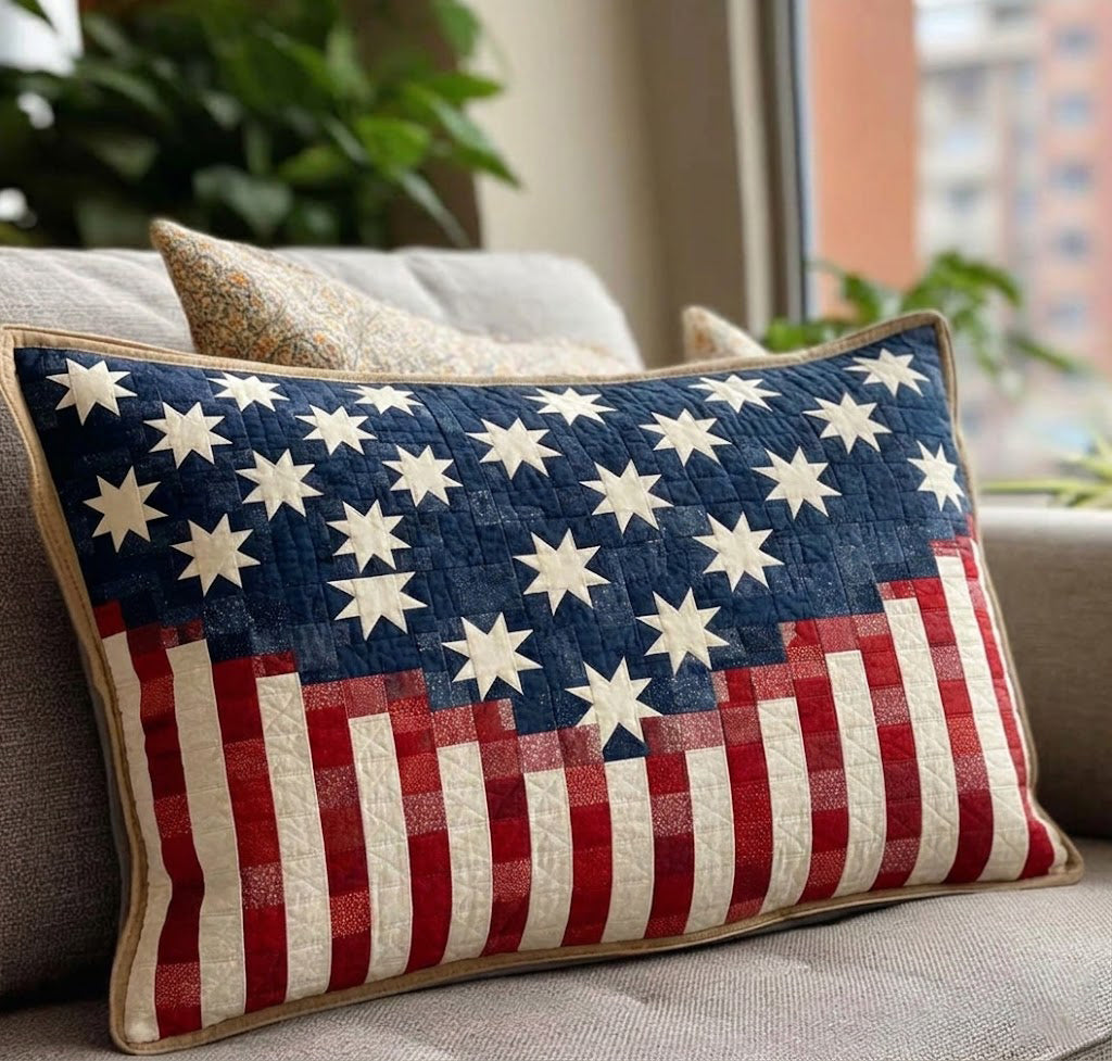 Freedom Star Pattern Quilted Bedding Pillow Case NCU0DQQ0291
