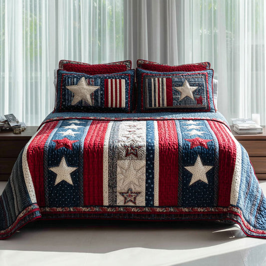 Freedom Stars 3-Piece Quilted Bedding Set NCU0NTD1640