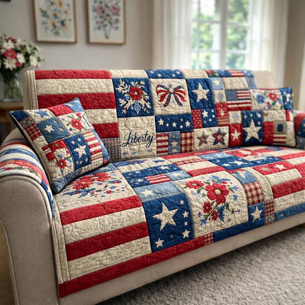 Freedom Stripes Quilted Sofa Cover NCU0NXD1640