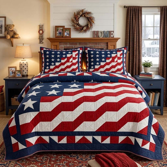 Freedom Wave 3-Piece Quilted Bedding Set NCU0DQQ0639