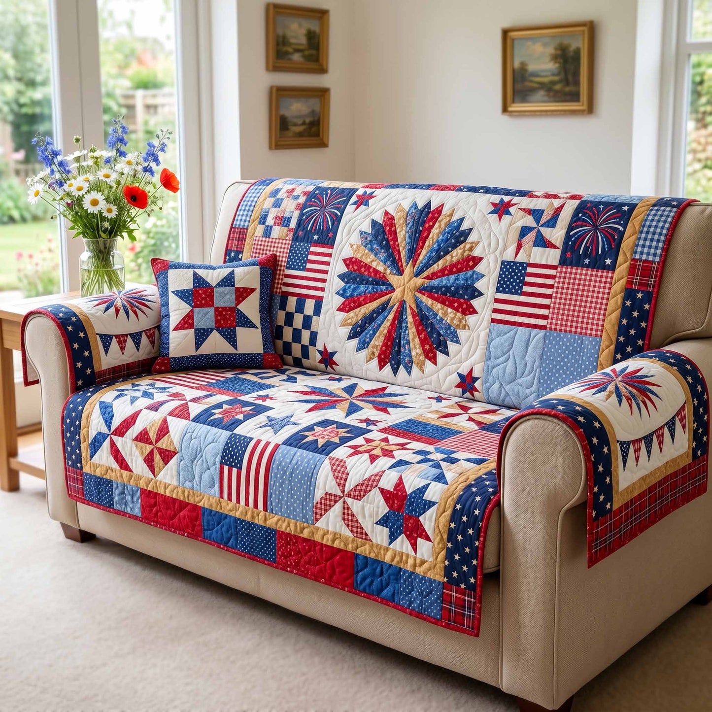 Freedom Wheel Quilted Sofa Cover NCU0NXD1887