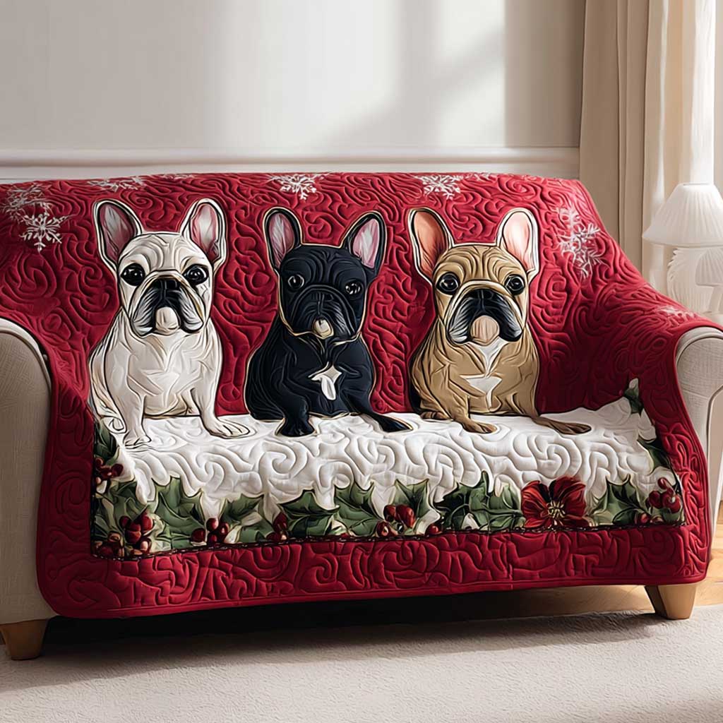 Frenchie Holiday Quilted Sofa Cover NCU0HTT049