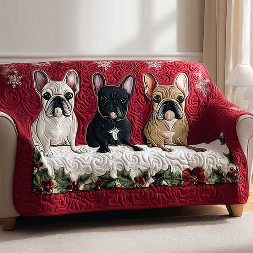 Frenchie Holiday Quilted Sofa Cover NCU0HTT049