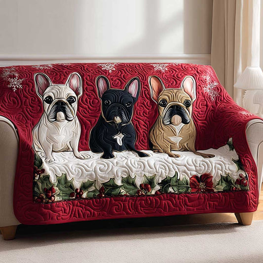 Frenchie Holiday Quilted Sofa Cover NCU0HTT049