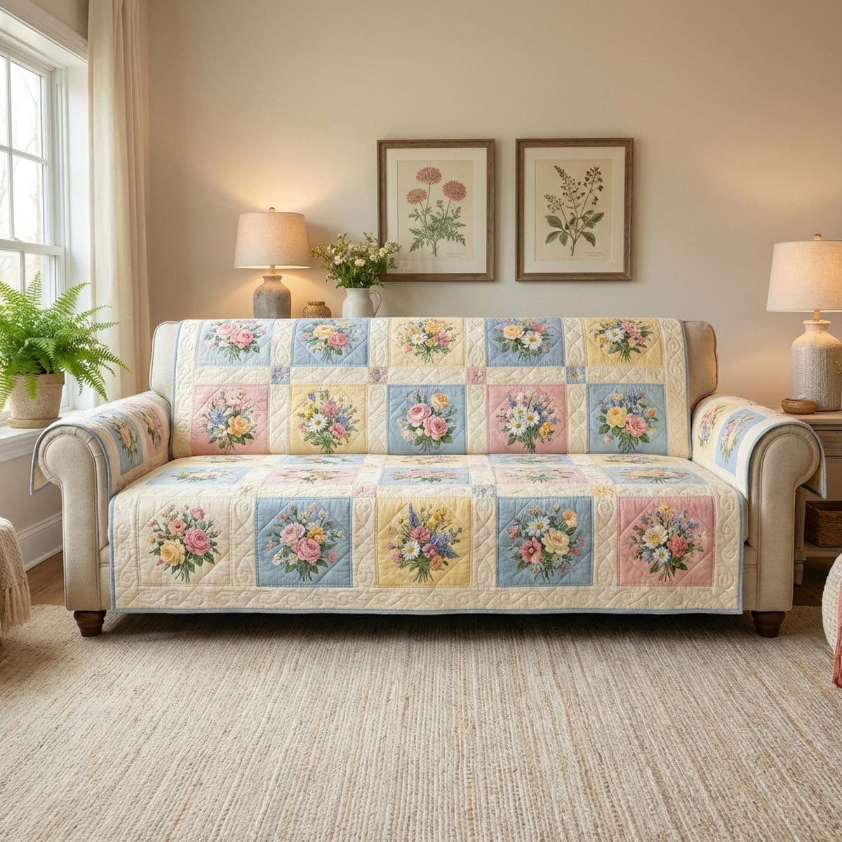 Fresh Blossoms Quilted Sofa Cover NCU0DV1978