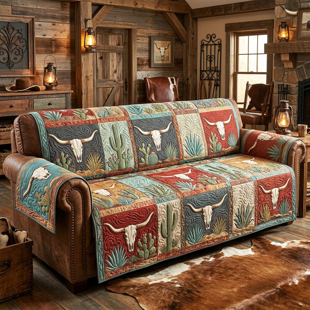 Frontier Longhorn Quilted Sofa Cover NCU0NTV1118