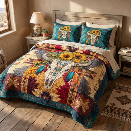 Frontier Skull 3-Piece Quilted Bedding Set NCU0NTD1687