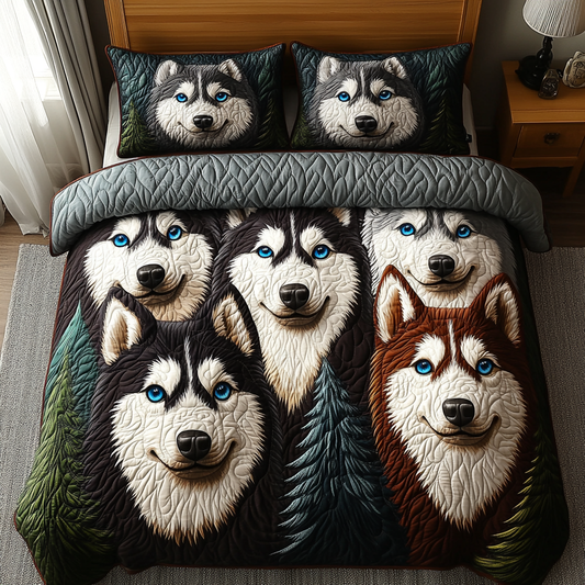 Frostbitten Huskies 3-Piece Quilted Bedding Set NCU0DV463