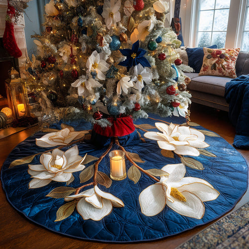 Frosted Blossom Christmas Quilted Tree Skirt NCU0DV1379