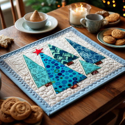 Frosted Blue Pines Quilted Table Topper NCU0NTV147