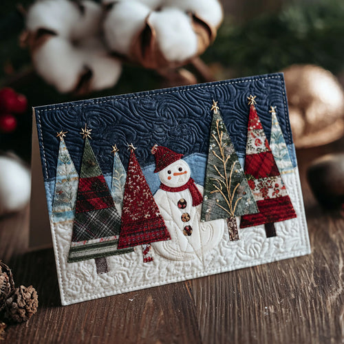 Frosted Evergreen Row Quilted Fabric Postcard NCU0PTT2347