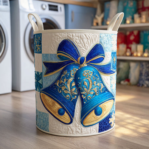 Frosted Holiday Ribbon Quilted Laundry Basket NCU0NTD507