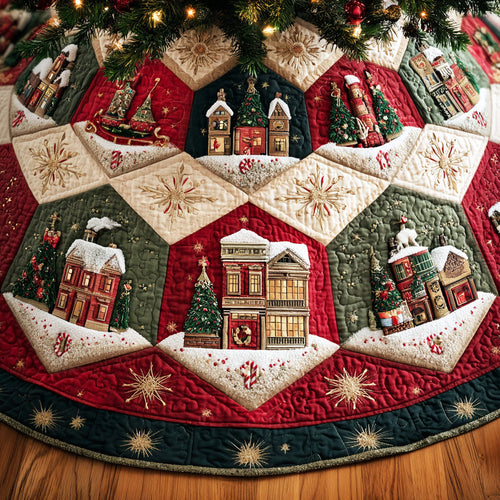 Frosted Pine Circle Christmas Quilted Tree Skirt NCU0NTD1045