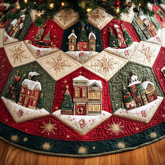 Frosted Pine Circle Christmas Quilted Tree Skirt NCU0NTD1045
