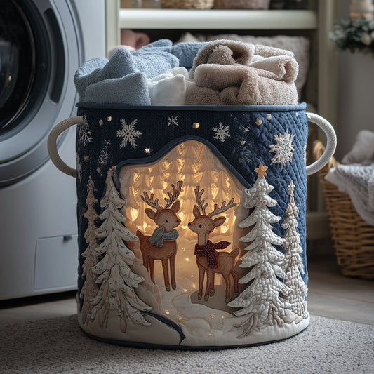 Frosted Reindeer Quilted Laundry Basket NCU0TH3293