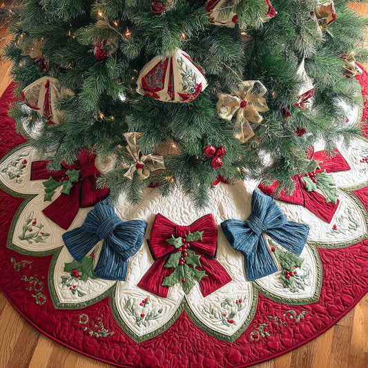 Frosted Ribbon Charm Christmas Quilted Tree Skirt NCU0NTD746