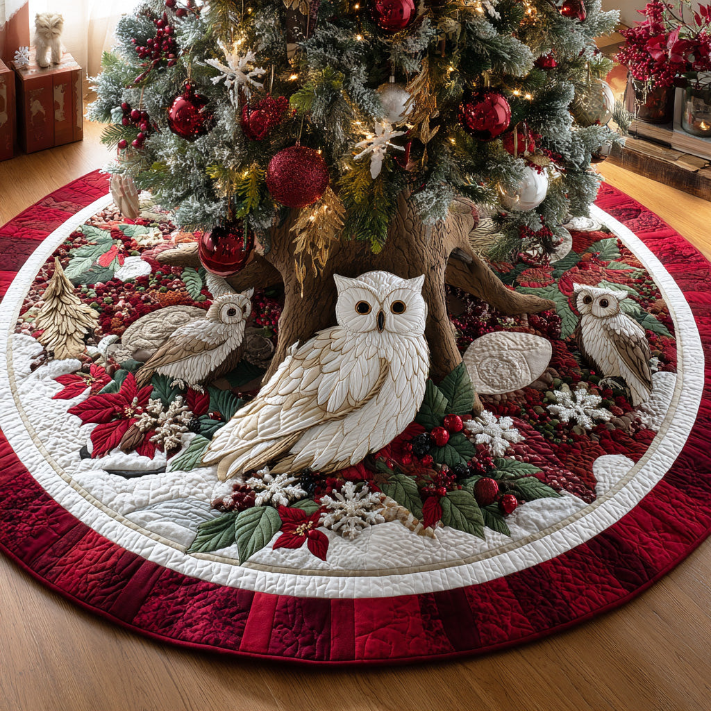 Frostlight Owl Cheer Christmas Quilted Tree Skirt NCU0NTD1077