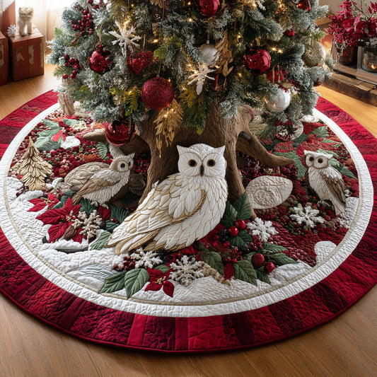 Frostlight Owl Cheer Christmas Quilted Tree Skirt NCU0NTD1077