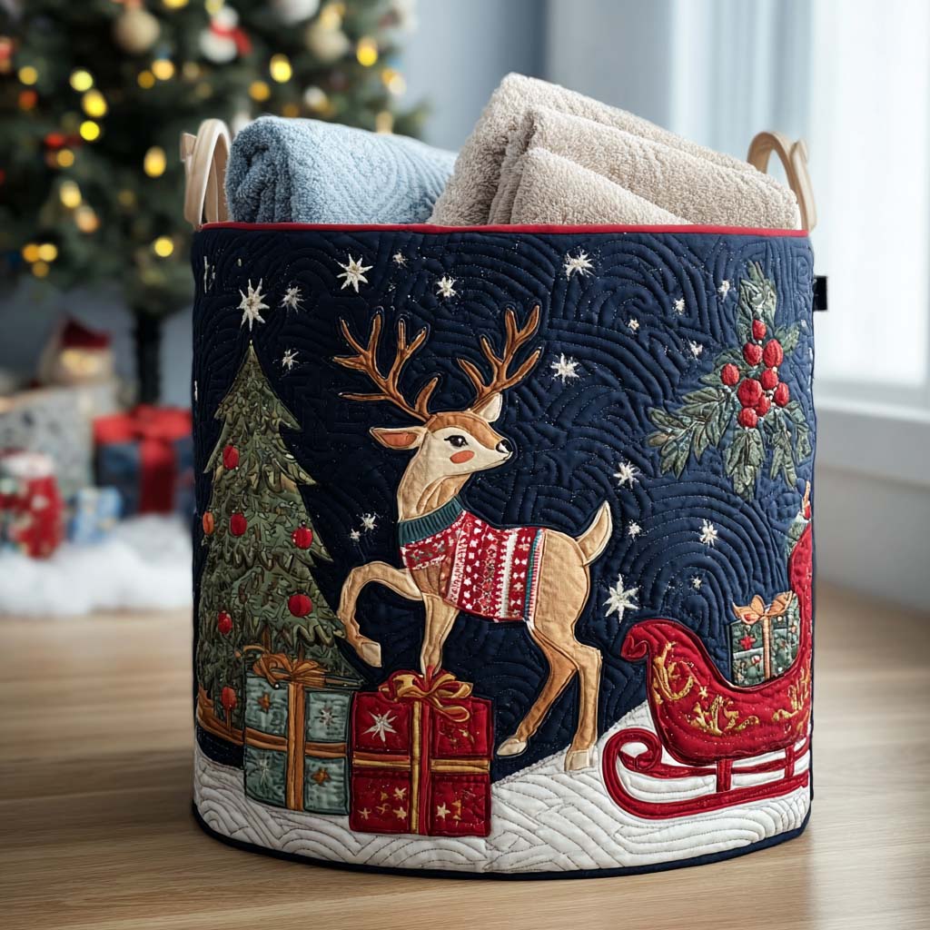 Frostlight Reindeer Quilted Laundry Basket NCU0PTT1532