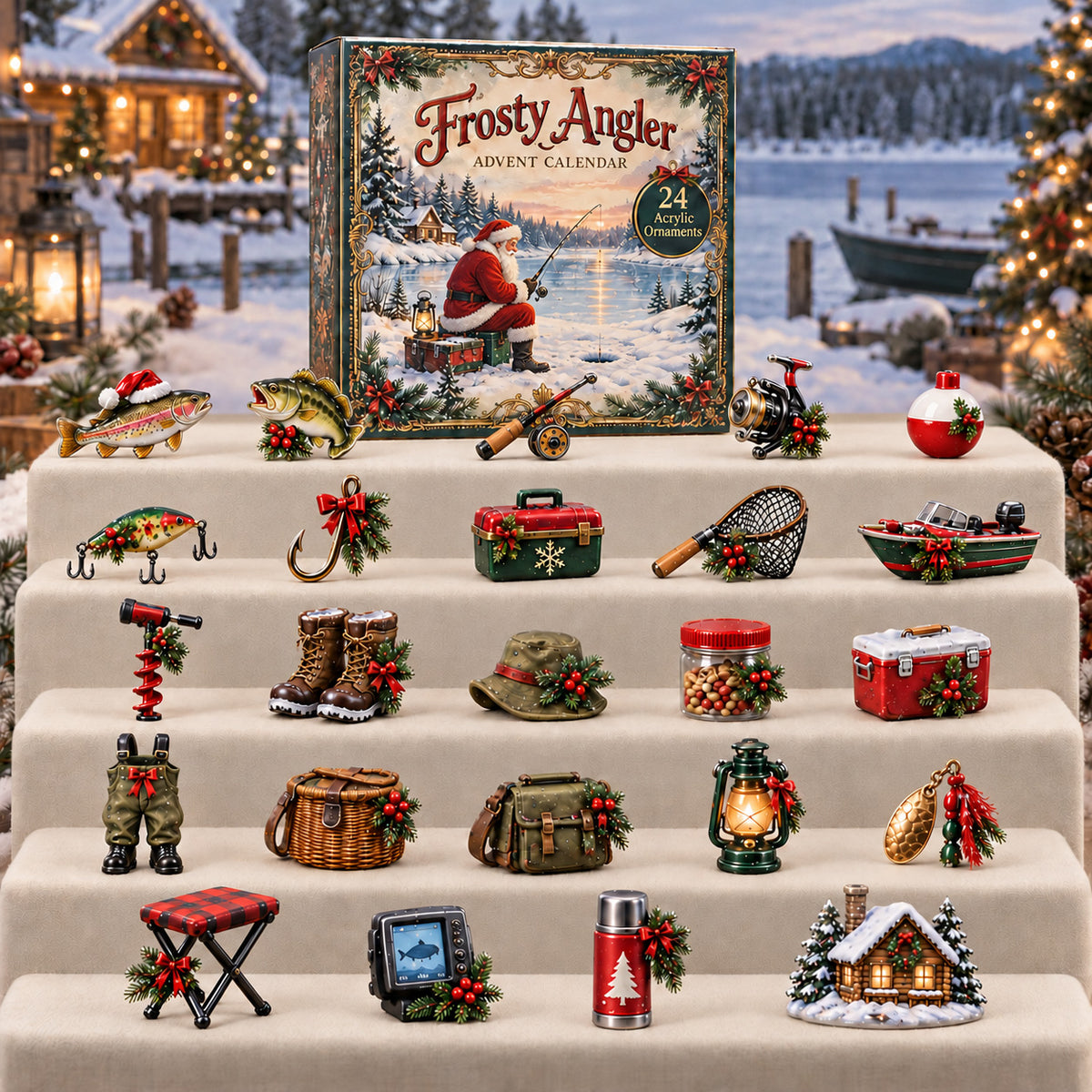 CHRISTMAS KICKOFF 40% OFF - Frosty Angler Advent Calendar 2026 - 24-Day Festive Countdown, Acrylic Charms Blind Box - Gift For Family and Friends AC0TV033