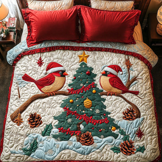 Frosty Cardinal 3-Piece Quilted Bedding Set NCU0PTT1349