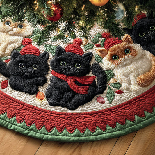 Frosty Cat Glow Christmas Quilted Tree Skirt NCU0NTD1074