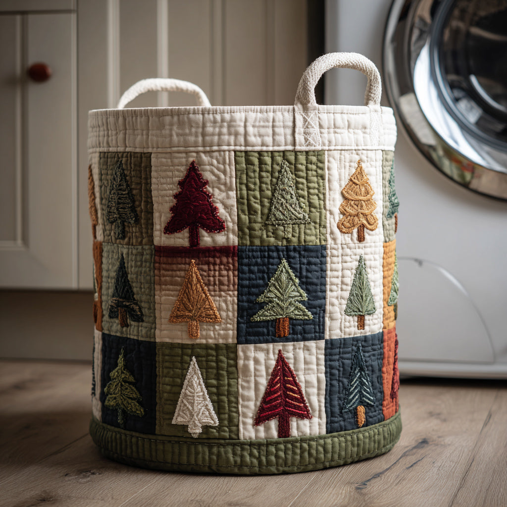 Frosty Christmas Tree Quilted Laundry Basket NCU0HNH483