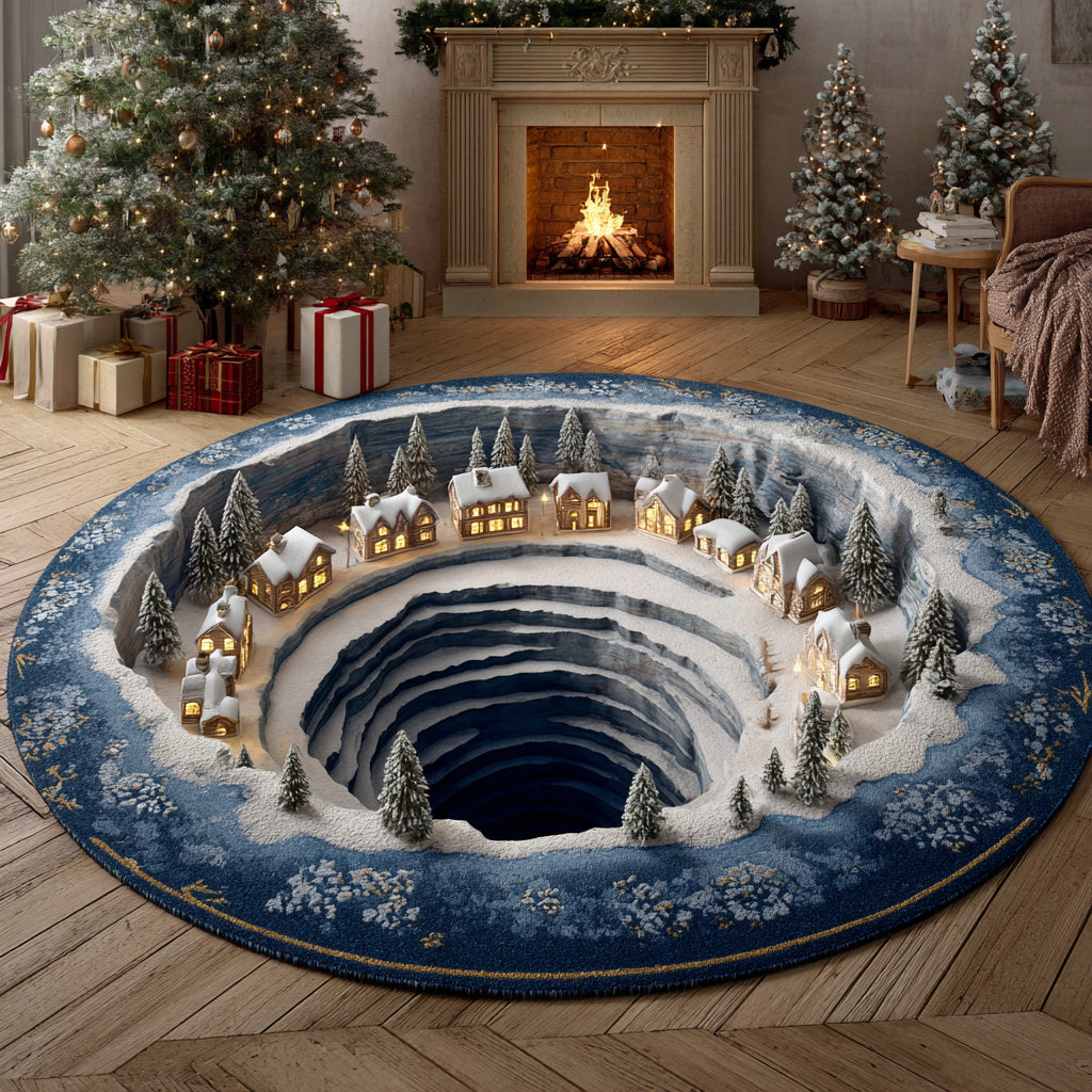 Frosty Christmas Village Round Carpet NCU0HH1117