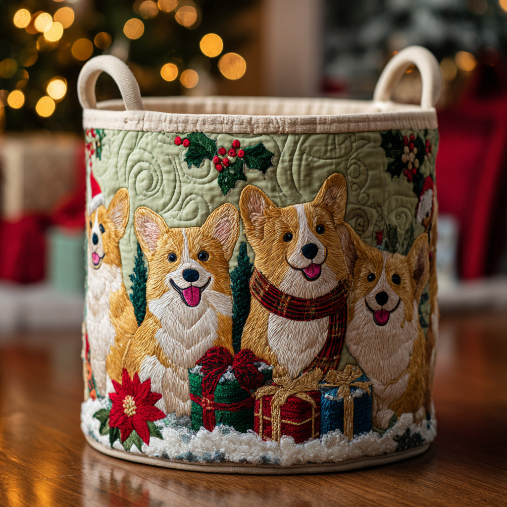 Frosty Corgi Wishes Quilted Laundry Basket NCU0DV1146