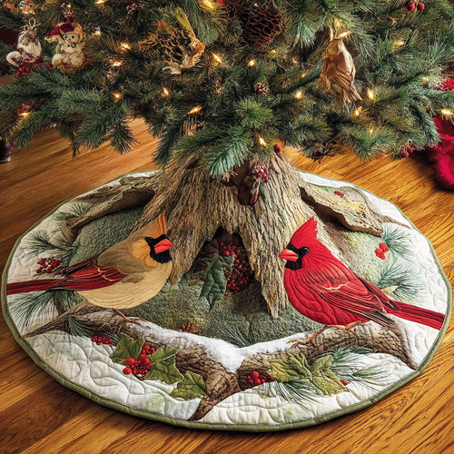 Frosty Feather Glow Christmas Quilted Tree Skirt NCU0NTD1057