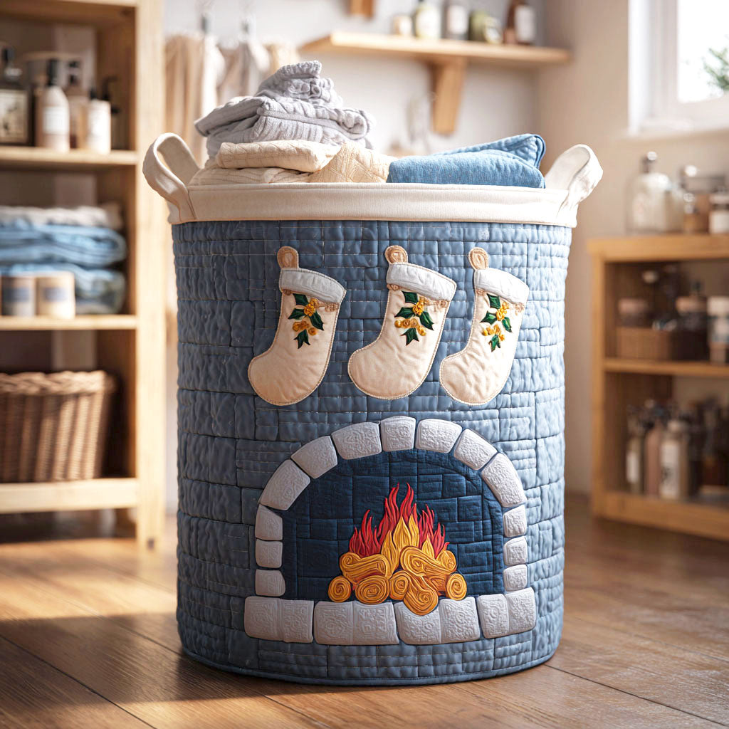 Frosty Fireplace Quilted Laundry Basket NCU0NTV780