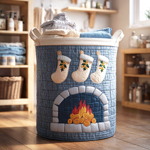 Frosty Fireplace Quilted Laundry Basket NCU0NTV780